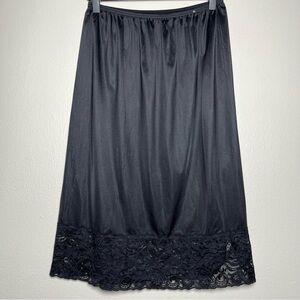 Vintage Black Midi Slip Skirt with Lace Trim